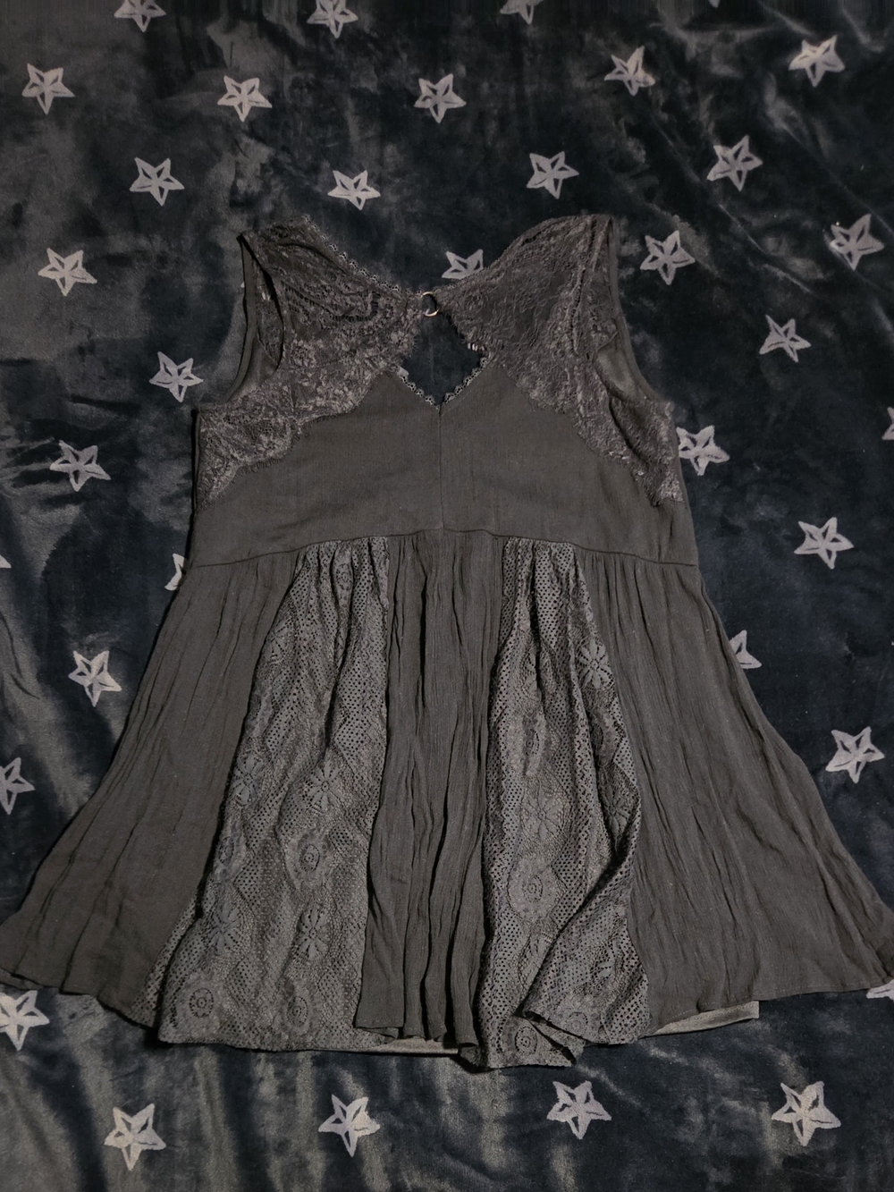She + Sky Black Lace Inset Babydoll Mini Dress